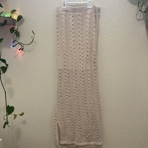 Olive + Oak Beige Knit Crochet Midi Skirt Talla M